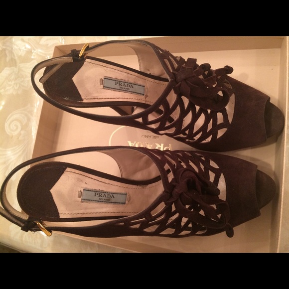 Prada Brown Suede Lace-Up Style Heeled Sandal - Picture 2 of 8